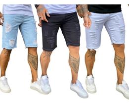 Kit 3 Bermudas jeans masculino rasgada masculina slim nf - Emporium black