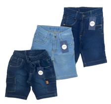 kit 3 bermudas jeans menino infantil masculino com elastano tam 4 6 e 8 anos