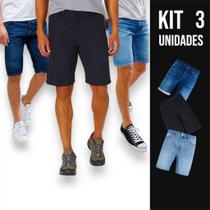 Kit 3 Bermudas JEANS SKINNY Masculinas Casual Elastano Short Slim Preta Azul Azul Claro 436