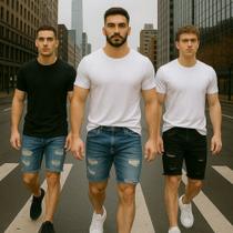 Kit 3 Bermudas JEANS SKINNY RASGADAS Masculinas Casual Elastano Short Slim Preta Azul Azul Claro 476