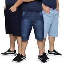 Kit 3 Bermudas Jeans Tradicional Masculina Algodão e Elastano Slim Premium