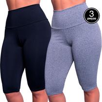 Kit 3 Bermudas Legging Fitness Lisas Suplex Longa Ciclista