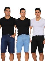 Kit 3 bermudas masculina escura,clara e preta rasgada slim laycra Kit 3 bermudas masculina escura,clara e preta rasgada slim laycra
