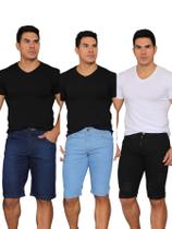 Kit 3 bermudas masculina escura,clara e preta rasgada slim laycra