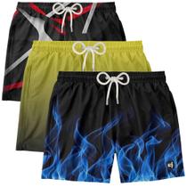 Kit 3 Bermudas Masculina Estilosa Estampada Surf Verão Treino Casual Esportiva Confortavel