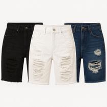 Kit 3 Bermudas Masculina Jeans Rasgada Short Sarja Destroyed