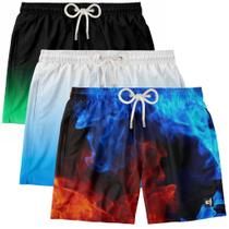 Kit 3 Bermudas Masculina Praia Estampada Surf Boardshort Verão Moda Casual Esportiva Tactel