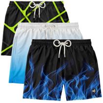 Kit 3 Bermudas Masculina Praia Estampada Surf Boardshort Verão Moda Casual Tactel