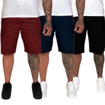 Kit 3 Bermudas Masculina Sarja Brim Plus Size 48 AO 58