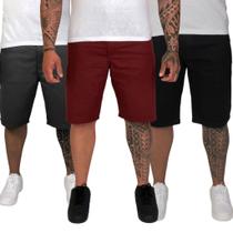 Kit 3 Bermudas Masculina Sarja Brim Plus Size 48 AO 58 - EVOLUTION