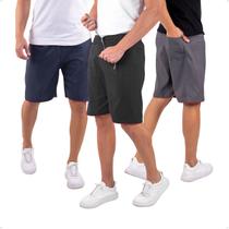 Kit 3 Bermudas Masculina Tactel Liso Academia Treino com Bolso Traseiro