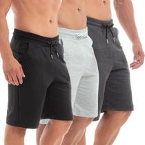 Kit 3 Bermudas Masculinas Moletom Lisa Basica Terino Tucura Shirts - Preto
