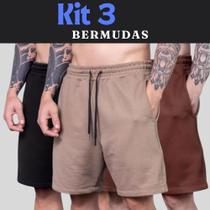 Kit 3 Bermudas Moletom Academia Treino Masculinas Algodão 2 Bolsos Algodão 100% Confortável