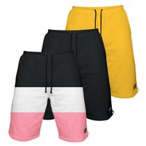 Kit 3 Bermudas Moletom Masculina com 3 Bolsos Fenda Lateral Short Básico Casual Treino