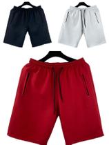 kit 3 bermudas moletom masculino adulto bolsos lateral com ziper