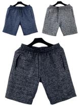 kit 3 bermudas moletom masculino adulto bolsos lateral com ziper