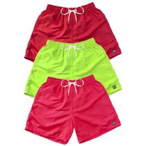 Kit 3 Bermudas Short Praia Neon Mauricinho Verão Cordão 020