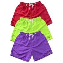 Kit 3 Bermudas Short Praia Neon Mauricinho Verão Cordão 021 Kit 3 Bermudas Short Praia Neon Mauricinho Verão Cordão 021