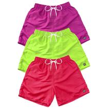 Kit 3 Bermudas Short Praia Neon Mauricinho Verão Cordão 024 Kit 3 Bermudas Short Praia Neon Mauricinho Verão Cordão 024