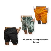 Kit 3 bermudas shorts masculino poliéster com elastano bolsos laterais