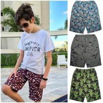 Kit 3 Bermudas Tactel Elástico Infantil Juvenil Masculina