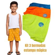 Kit 3 Bermudas Tactel Infantil 1 ao 14 Estampa Aparece Água Kit 3 Bermudas Tactel Infantil 1 ao 14 Estampa Aparece Água