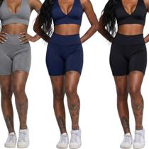 KIT 3 Bermudinha Fitness Suplex Vekyo Roupa Para Academia Treino Moda Feminina Musculação KIT 3 Bermudinha Fitness Suplex Vekyo Roupa Para Academia Treino Moda Feminina Musculação