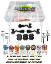 Kit 3 Beyblade Burst + 7 Lançadores 3 Grip + Maleta Beyblade