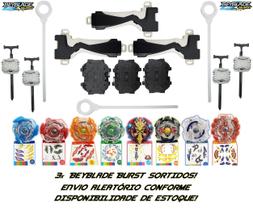 Kit 3 Beyblade Burst Shu Valt Daigo + 7 Lançadores + 3 Suporte Grip