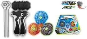 Kit 3 Beyblade Burst Slingshock Elemento X Hasbro + 2 Lançador C/ Suporte Grip