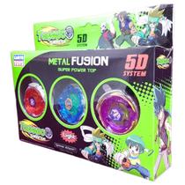 Kit 3 Beyblade Metal C/Luz Led Speed Light + 3 Lançadores