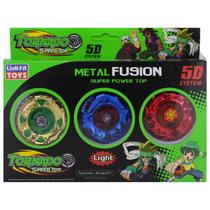 Kit 3 Beyblades Metal Fusion Tornado Speed Top com Led