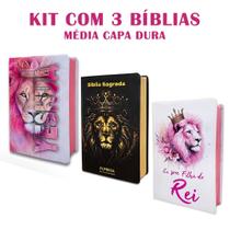 Kit 3 Bíblias Letra Grande luxo com Harpa - Edição de Promessas - REI DAS BIBLIAS