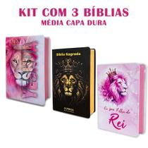 Kit 3 Bíblias Letra Grande luxo com Harpa - Edição de Promessas