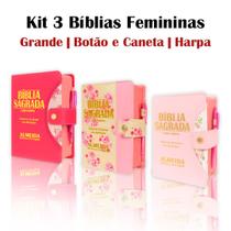 Kit 3 - Bíblias Sagrada Feminina Média Botão e Caneta ARC - João Ferreira de Almeida Kit 3 - Bíblias Sagrada Feminina Média Botão e Caneta ARC - João Ferreira de Almeida