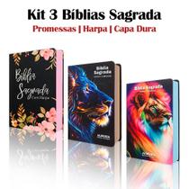 Kit 3 Biblias Sagrada Letra Gigante - Capa Dura Leão - Palavras de Jesus em Vermelho - C/ Harpa - REI DAS BIBLIAS Kit 3 Biblias Sagrada Letra Gigante - Capa Dura Leão - Palavras de Jesus em Vermelho - C/ Harpa - REI DAS BIBLIAS