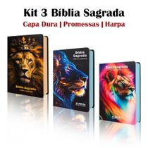 Kit 3 Biblias Sagrada Letra Gigante - Capa Dura Leão - Palavras de Jesus em Vermelho - C/ Harpa Kit 3 Biblias Sagrada Letra Gigante - Capa Dura Leão - Palavras de Jesus em Vermelho - C/ Harpa
