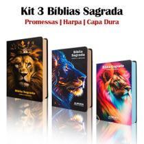 Kit 3 Biblias Sagrada Letra Gigante - Capa Dura Leão - Palavras de Jesus em Vermelho - C/ Harpa Kit 3 Biblias Sagrada Letra Gigante - Capa Dura Leão - Palavras de Jesus em Vermelho - C/ Harpa