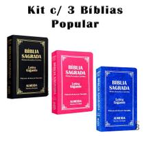 Kit 3 Biblias Sagrada Letra Gigante - Palavras de Jesus em Vermelho - C/ Harpa