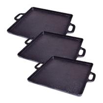 Kit 3 Bifeteira De Ferro Lisa Quadrada Alça Ferro 30X30Cm