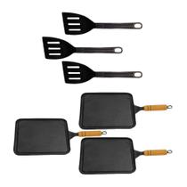 Kit 3 Bifeteiras Antiaderente Lisa 23x23cm e 3 Espátulas Kit 3 Bifeteiras Antiaderente Lisa 23x23cm e 3 Espátulas