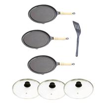 Kit 3 Bifeteiras Antiaderente Redonda TV 23cm e Espátula