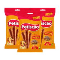 Kit 3 Bifinho Mastigável Petiscão Palito Sabor Carne 60g