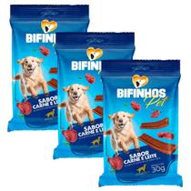 Kit 3 Bifinhos Pet para Cães Filhotes Sabor Carne e Leite 30g