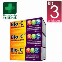 kit 3 Bio-C Tripla Ação - vitamina C,D e Zinco efervescente com 10 comprimidos sabor laranja