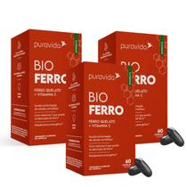 Kit 3 Bio Ferro Vitaminas C Ferro Quelato 60 Cápsulas PuraVida