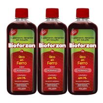 Kit 3 Bioforzan Morango Rico Em Ferro Energia Apetite e Disposição 400ml Arte Nativa