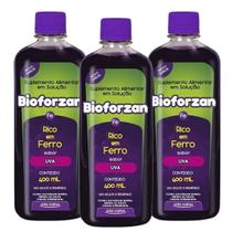 Kit 3 Bioforzan Uva Rico Em Ferro Energia Apetite e Disposição 400ml Arte Nativa