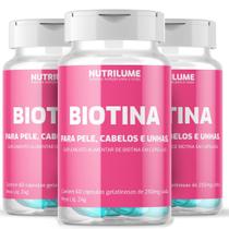 Kit 3 Biotina Firmeza Crescimento Saúde Cabelos Unhas Pele - NUTRILUME