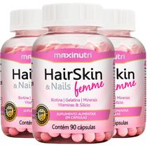 Kit 3 Biotina Gelatina Minerais Viaminas e Silício HairSkin e Nails Femme Maxinutri